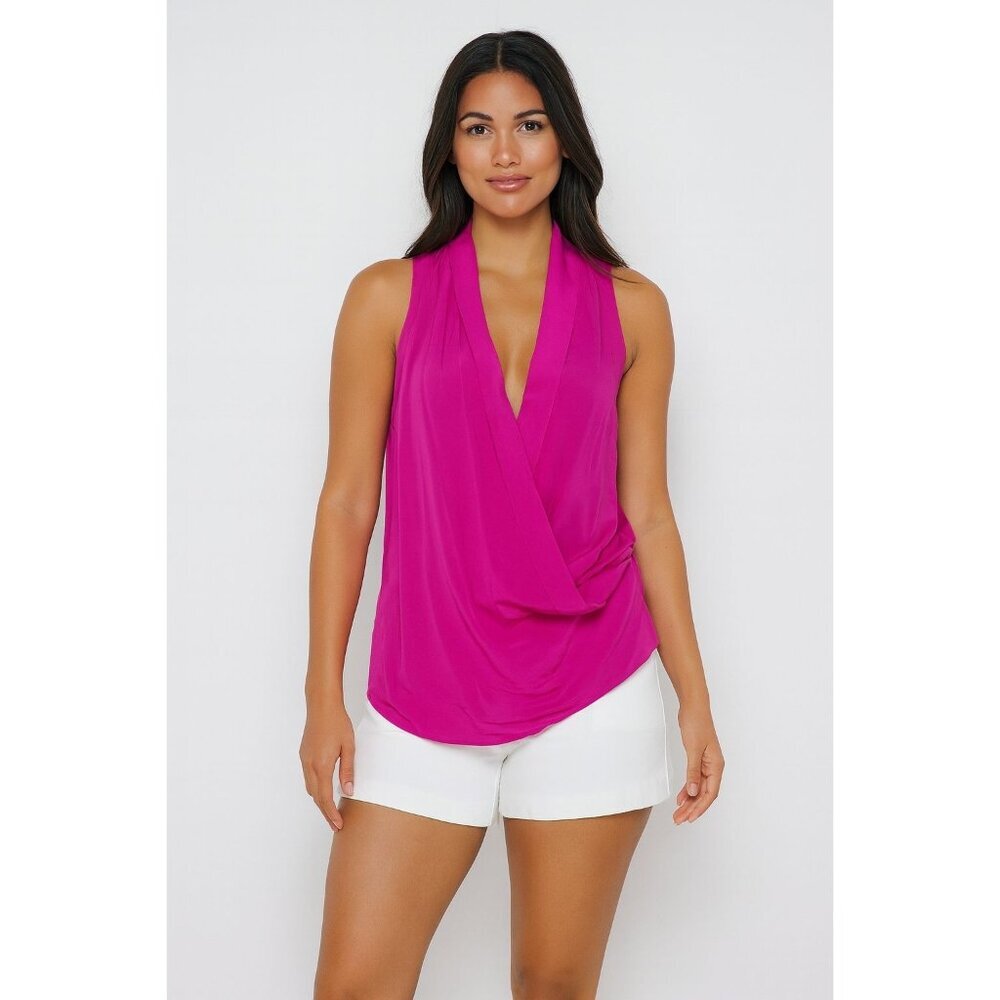 Trina Turk Womens XL Sleeveless Hot Pink Drape Vest Top Blouse